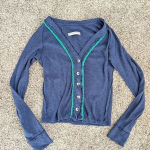Blue Long Sleeve Button-Up Cardigan